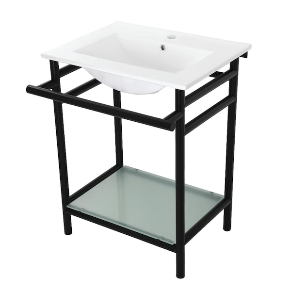 Kingston Brass VPB24187W10 24-Inch Ceramic Console Sink (1-Hole), White/Matte Black VPB24187W10 - main